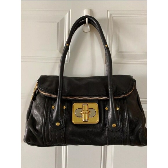 B. MAKOWSKY Black Butter Soft LEATHER Hobo TurnLock Lg Shoulder Bag Purse VguC - Picture 6 of 16